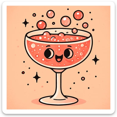 rose champagne in a couple glass, playful, cartoon style, bubbly and fun sticker