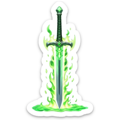 sword burning green flame sticker