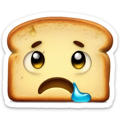 exaggerated sad expression on a sad toast with a crying a single jelly tear-drop sticker