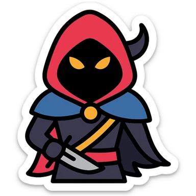 shadow demon rogue, cloaked, glowing eyes, fantasy character, color outline icon style sticker