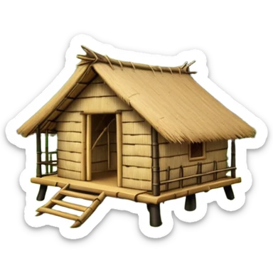 bamboo hut with volcano in the back side sticker