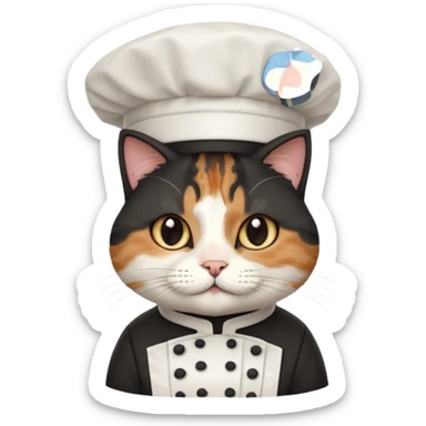 fluffy black chef cat wearing a tall white chef hat sticker