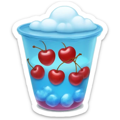 Blue sky jelly with a cherry on top and clouds in a class cup sticker