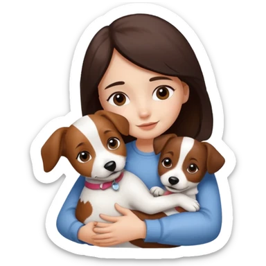 a girl and her dog, a little jack russell dark brown and white. She hugs it sticker