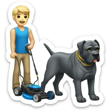A Gold and Blue Cane Corso mowing the lawn. sticker