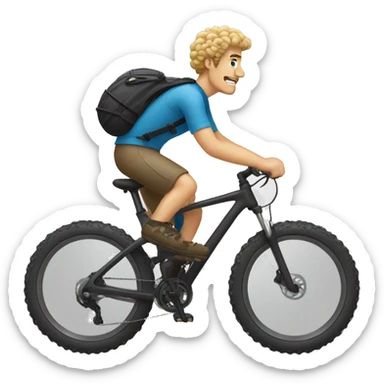  a white guy with curly blonde that is biking on a mountain bike sticker