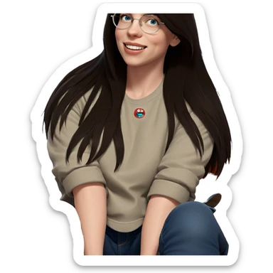 smiling girl in denim outfit sticker