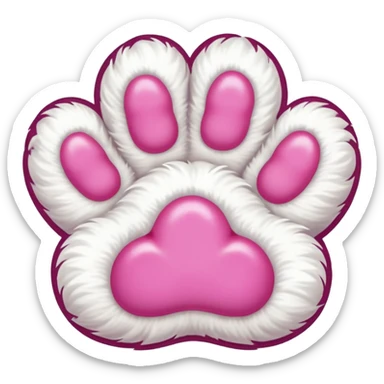 white cat fluffy paw, from the bottom, vivid pink toe beans, cute sticker