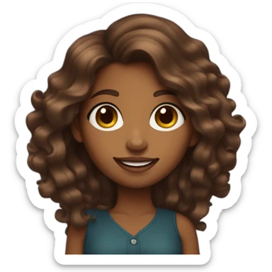 Brown girl with long wavy hair big eyes smily face works as a designer sticker