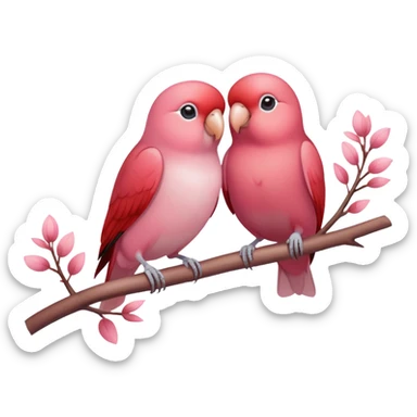 Romantic reddish-pinkish lovebirds on a pastel branch sticker
