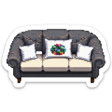 cozy sofa with pillows, inviting and plush sticker