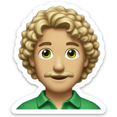 man-young-long-curly-hair-italian-green-eyes-mustache-dark-polo-shirt sticker