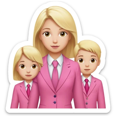 Blond girl pink suit with children sticker