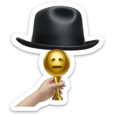 gold award with a hand holding Magritte's hat sticker