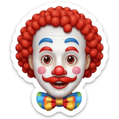 Classic clown — curly mustache, red nose sticker