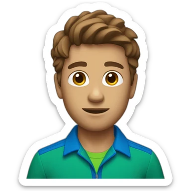 white climber brown hair with a blue shirt and green shorts. sticker