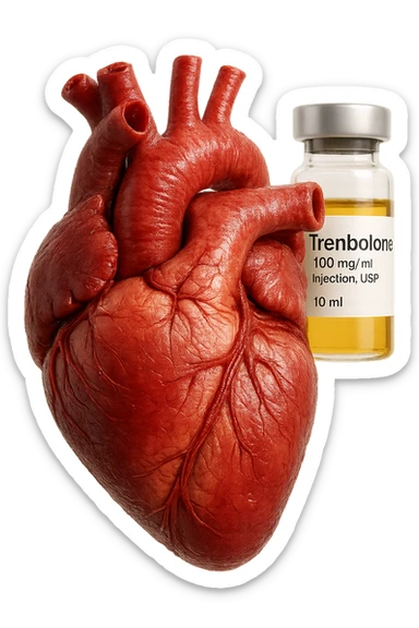 cuore umano anatomico con FIala MEDICa DI Trenbolone che gli FLUTTUA dietro, iperrealistico 4k, isolato su sfondo bianco, iperrealistico 4k, isolato su sfondo bianco sticker