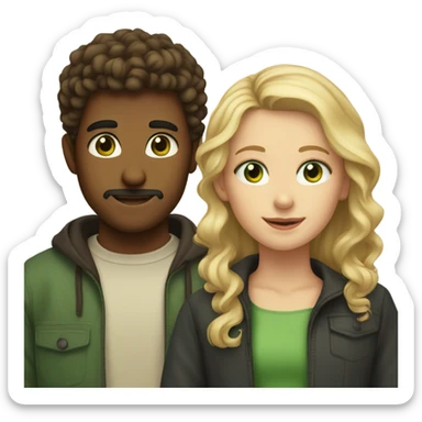 brown haired boy with brown eyes and facial hair and a blonde girl with curly hair and green eyes  sticker