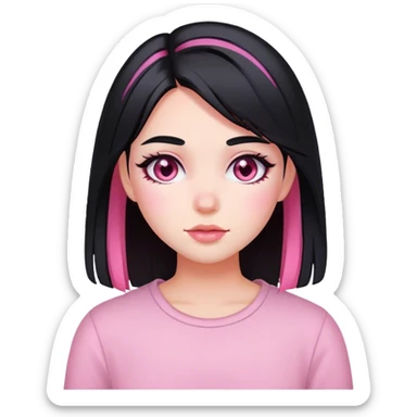 Blushed girl with black hair and pink highlights in her hair sticker