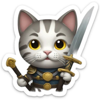 cat holding sword sticker