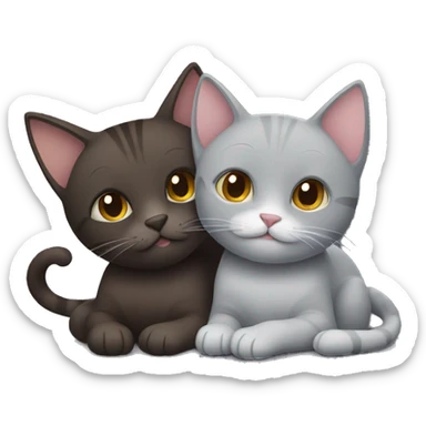 Dark Brown cat and a grey cat cuddling  sticker