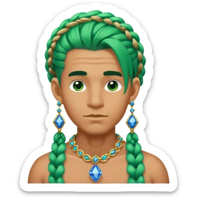 gem lover man with gem accessories excessive amount very big gem earrings green chunky braided hair and blue diamonds  sticker