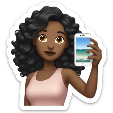 women with wavy black hair a bit not dark skinned taking a selfie sticker
