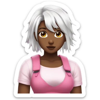 cute anime girl with white hair and a pink crop top with ripped sticker