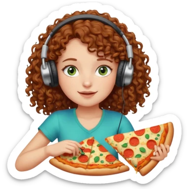 Brown curly hair girl blue green eyes painting sleeping eating dancing listening to misic sticker