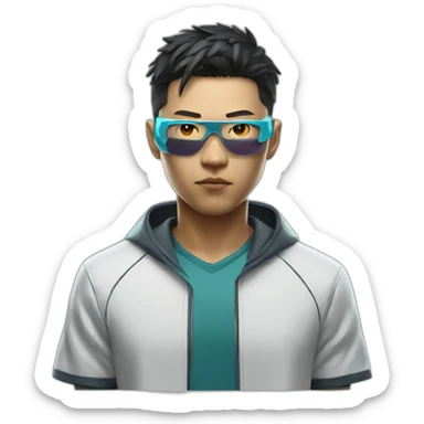 augmented cyberpunk asian dude in tennis uniform sticker