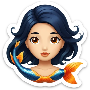 koi mermaid with tanned skin and long black hair sticker
