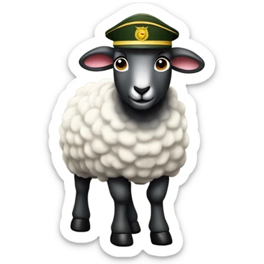 A sheep on a strong body with military clothing  the look of Rambo sticker