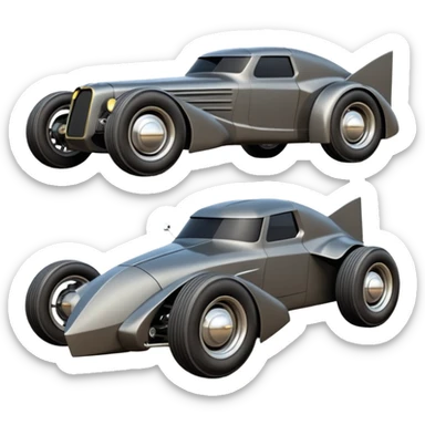  the animated series aerodynamic futuristic Batmobile loosely based on 1936 school bus (flat long straight faceted mechanical body) stealthy town hot rod desert dirt sand racing buggy  sticker