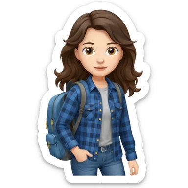 aestethic brunette long wavy hair walking with a backpack sticker