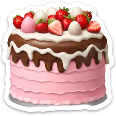Pink strawberries and cream birthday cake  sticker