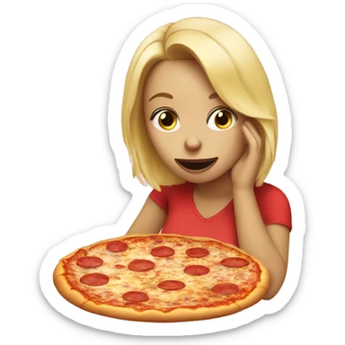 Drunk blonde eating pizza sticker