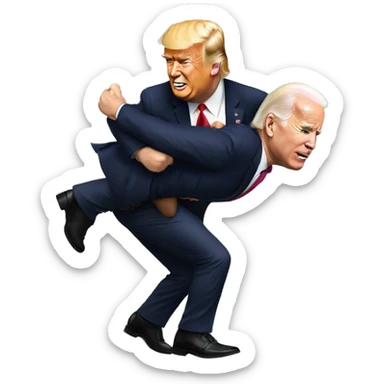 donald trump giving joe biden a piggy back ride  sticker
