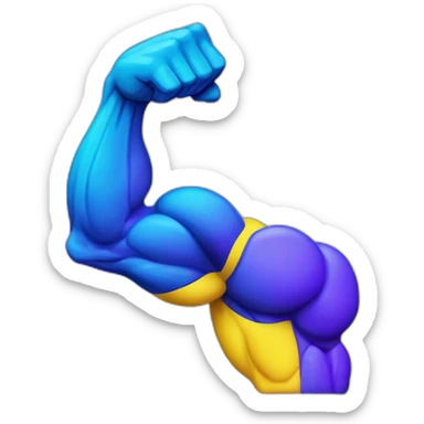 Generate an Flexed Biceps icon in the style of "artificial intelligence" using neon shades of blue, yellow and purple. it should be simple and minimalistic enough to remove the background. sticker