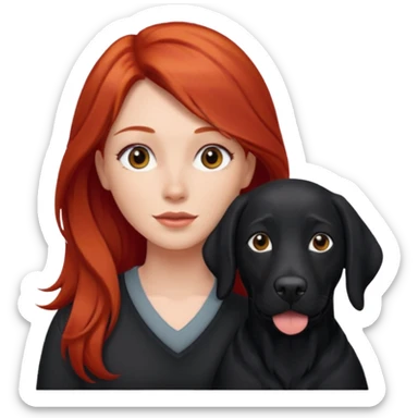 Long red hair woman with black lab sticker