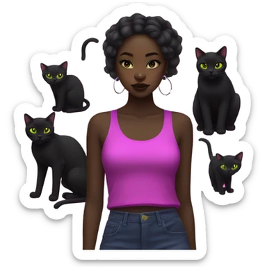 Black asian neon girl wth black cats sticker