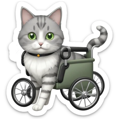 grey and white cat in a pet wheelchair sticker