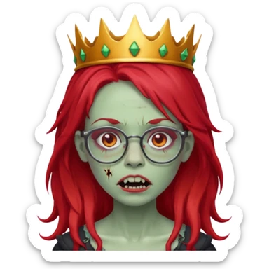 crowned woman zombie with glasses and red hair  sticker