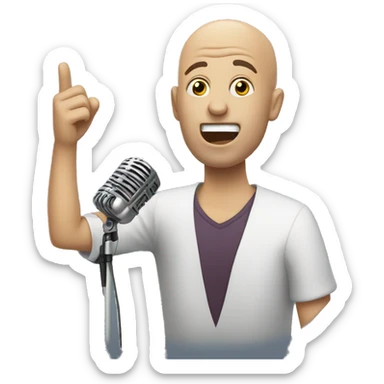 Bald man holding a microphone singing  sticker