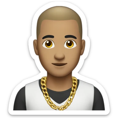 white male thug with dark black hair buzz cut wearing gold chain sticker