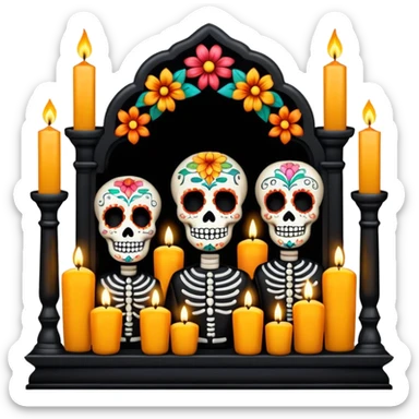 Paisaje panteón día de muertos en México, con velas y tumbas adornadas de noche  sticker