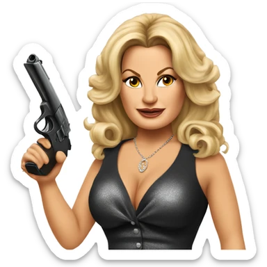 Jennifer Coolidge with the gun sticker