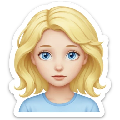 girl with blue eyes, pastel yellow wavy hair, natural dewy makeup sticker