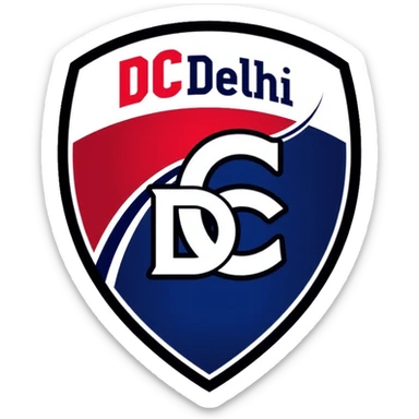 Delhi Capitals cricket team logo, blue and red colors with DC letters, professional sports emblem sticker