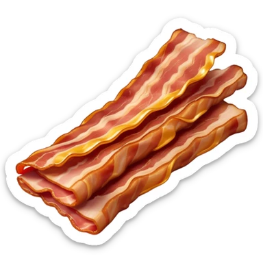 Cinematic crispy sizzling bacon, slightly curled, golden-brown with a perfect crunch, glistening with rich flavor, deep warm tones, served on a breakfast plate, comforting and indulgent. sticker