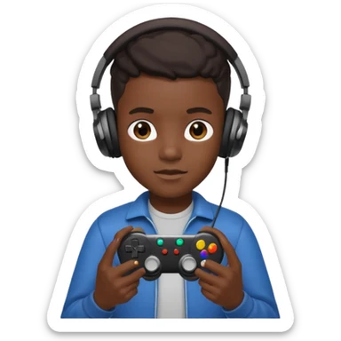 black kid with headphones holding game controller sticker